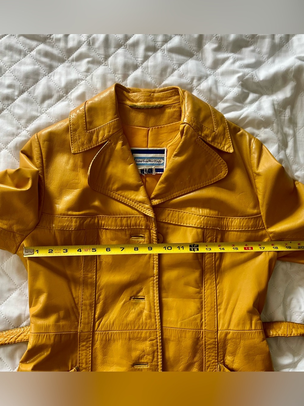 Vintage Mustard Yellow Leather Belted Trench Coat - Picture 9 of 9